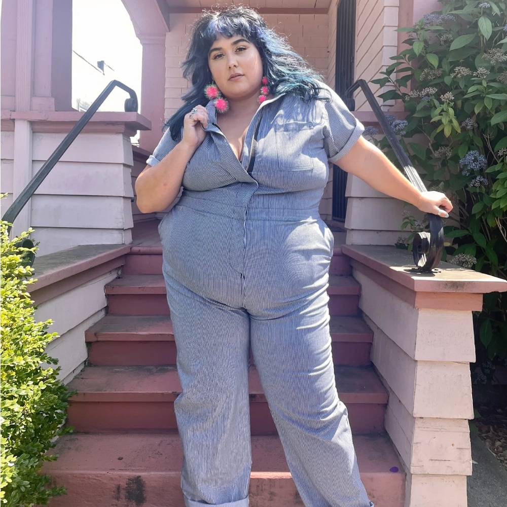 Nooworks railroad stripe coverall jumpsuit